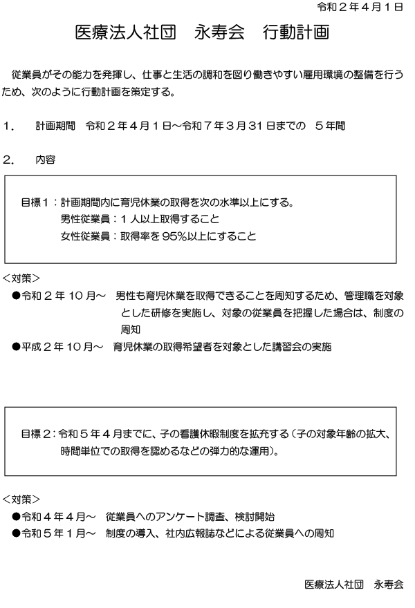 医療法人社団　永寿会　行動計画